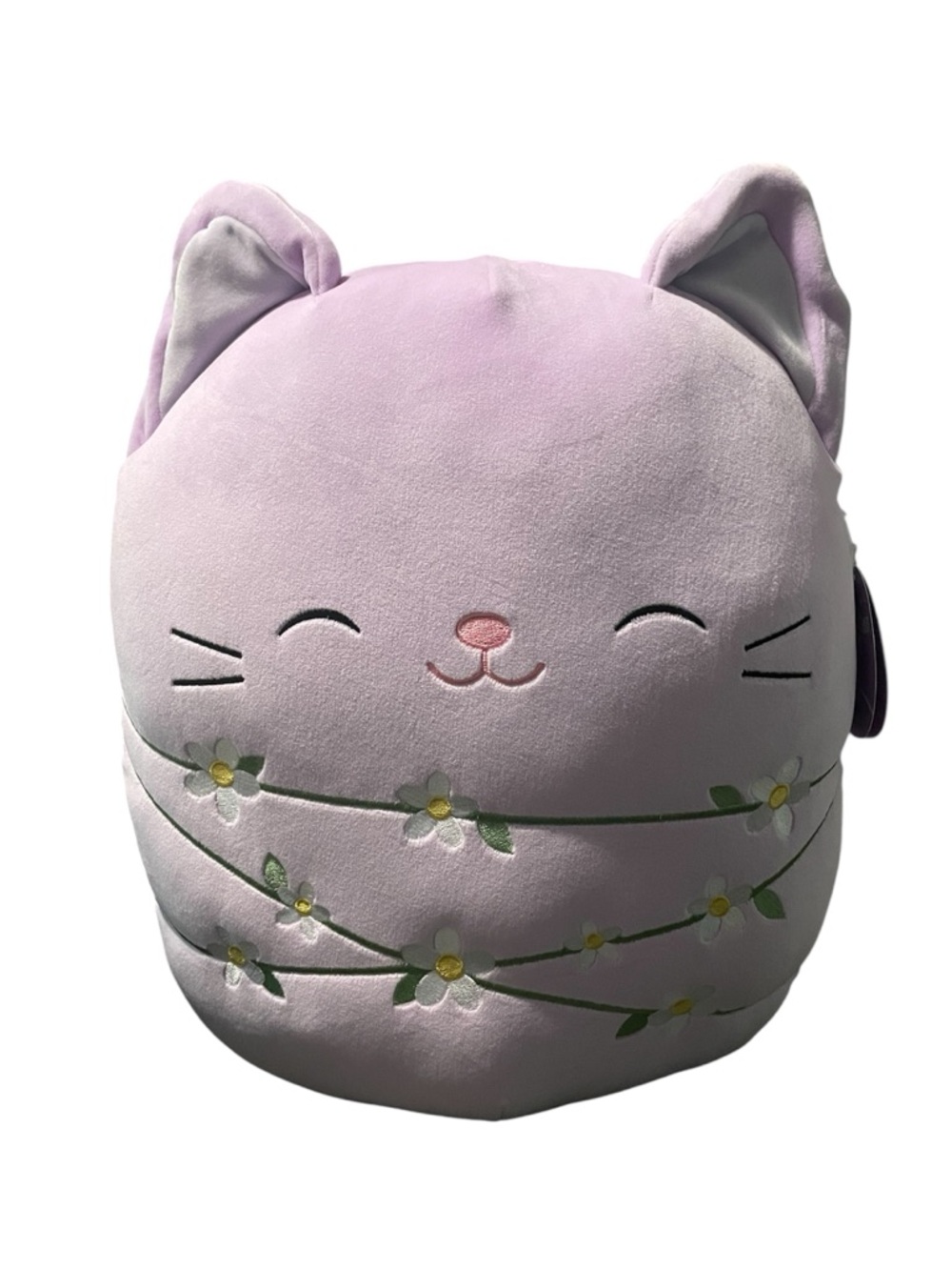 Squishmallows Lavender Cat Plush Pet Cushion with Floral Embroidery